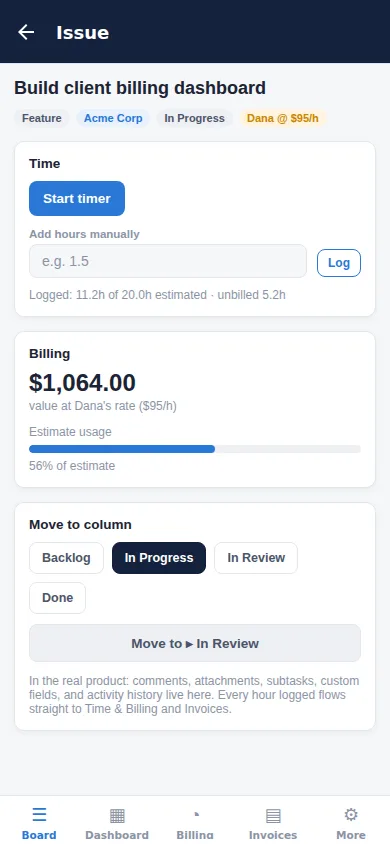 Timer and billing on a ticket